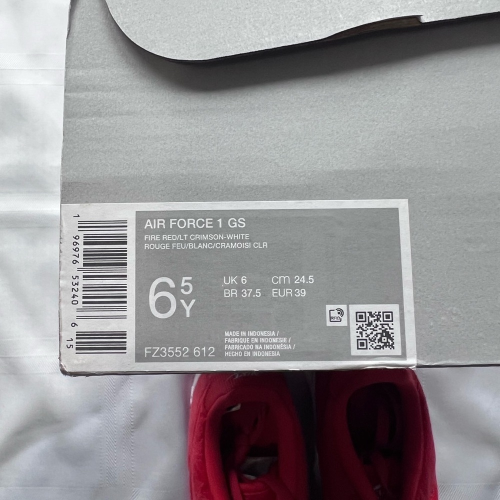 Nike Air Force 1 GS Red & White Low Tops Youth 6.5Y Valentine Vibes - Picture 10 of 12